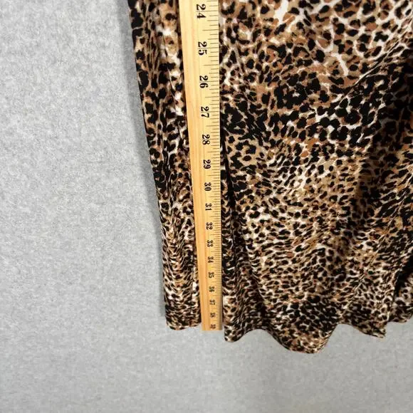 Anne Klein Dress 10 Wrap Leopard Slinky Knit Stretch Waist Tie Career Church